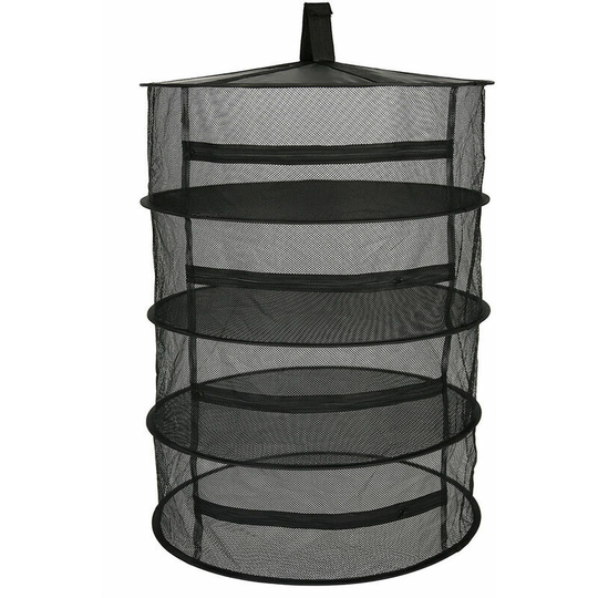 Monly - Hanging Basket 4 Layers Foldable Zipper Drying Rack Herb Drying Net Mesh Drying Bag for Herbs Flowers Buds Plants, 4 Layers, Black