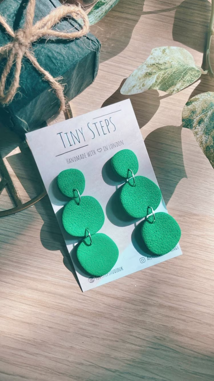 Textured Organic Pebbles in Green | Statement Handmade Colourful Polymer Clay Dangle Earrings Gifts For Her