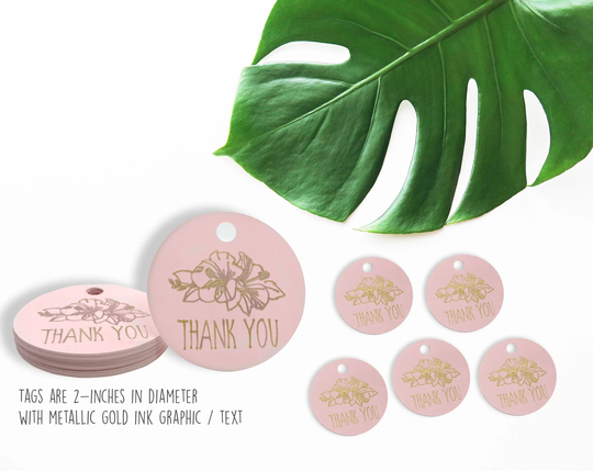 Tropical Thank You Tags Wedding Shower Party Decor Rose Blush Pink Gold