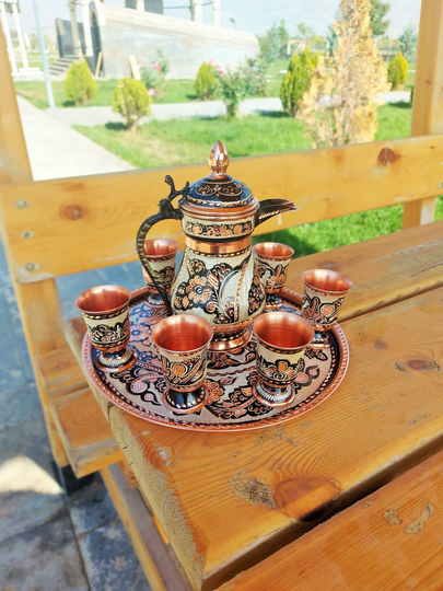 6 Person Copper Zamzam Set, Copper Service Water Set, Zamzam Service, Zamzam Glass Set, Turkish Zamzam, Zamzam Glasses
