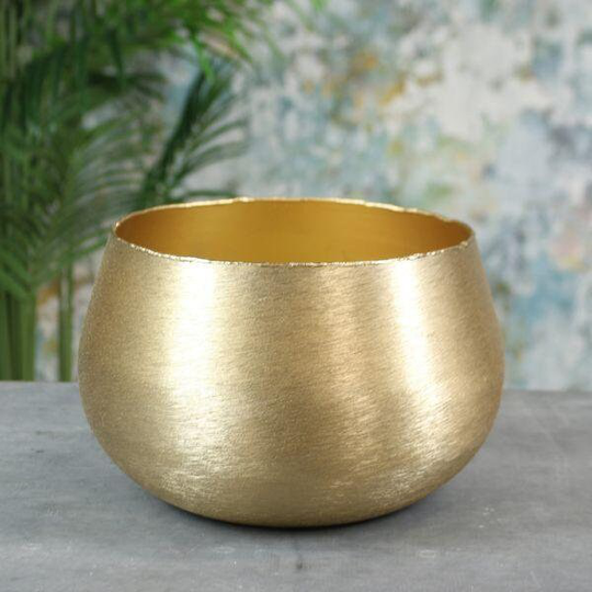 Hyde Park Brushed Gold Pot Cover | xl Indoor Planter Bowl - Fast & Free UK Delivery