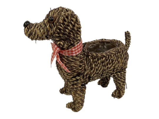 Pet Planter Box, Straw & Rope Dog Planter, Planter Box, , Garden Indoor