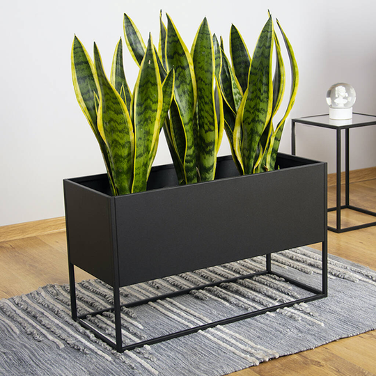 Black Long Metal Planter Raised On Stand