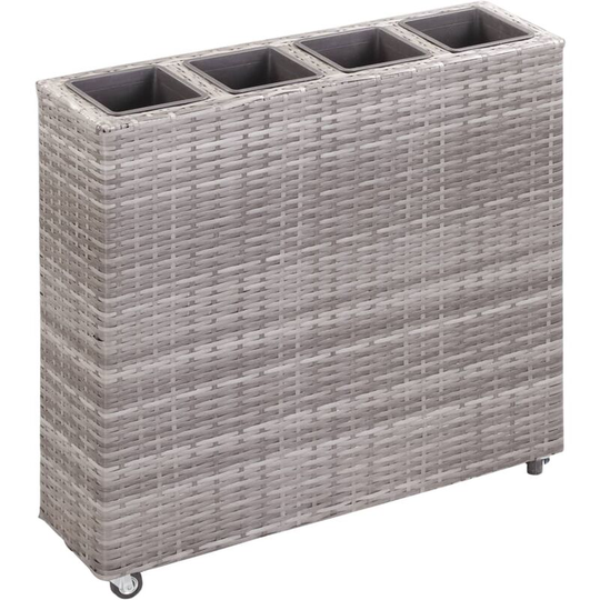 Devenirriche - Garden Raised Bed with 4 Pots 80x22x79 cm Poly Rattan Grey - Grey