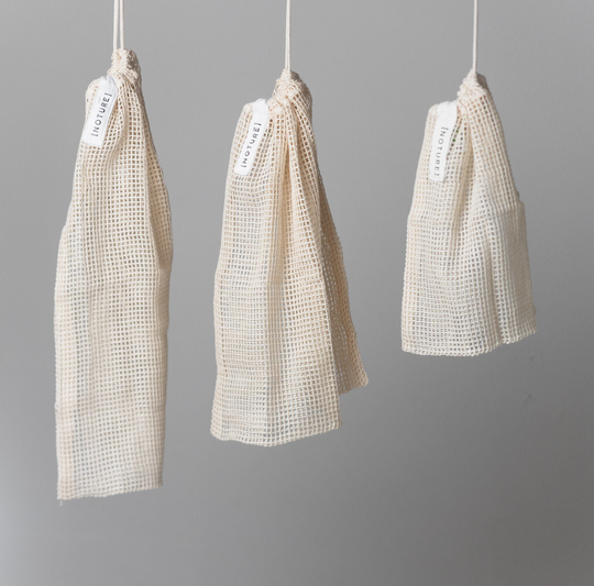 Set Of Organic Cotton Mesh Bags | Produce Zero Waste Set Sustainable Kitchen Natural