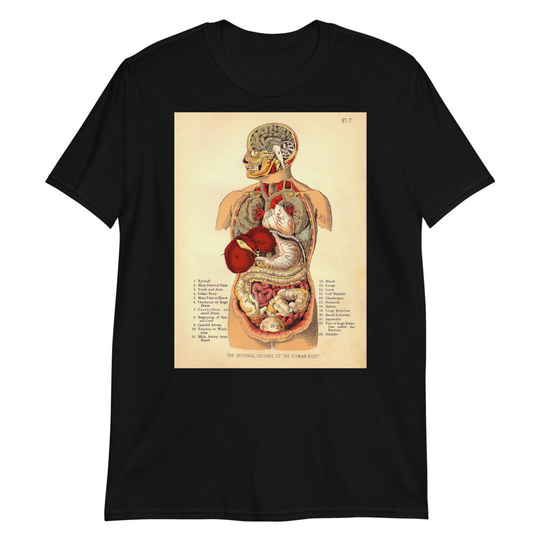 Vintage Anatomy T-Shirt, Internal Organs. Unisex 100% Cotton T-Shirt