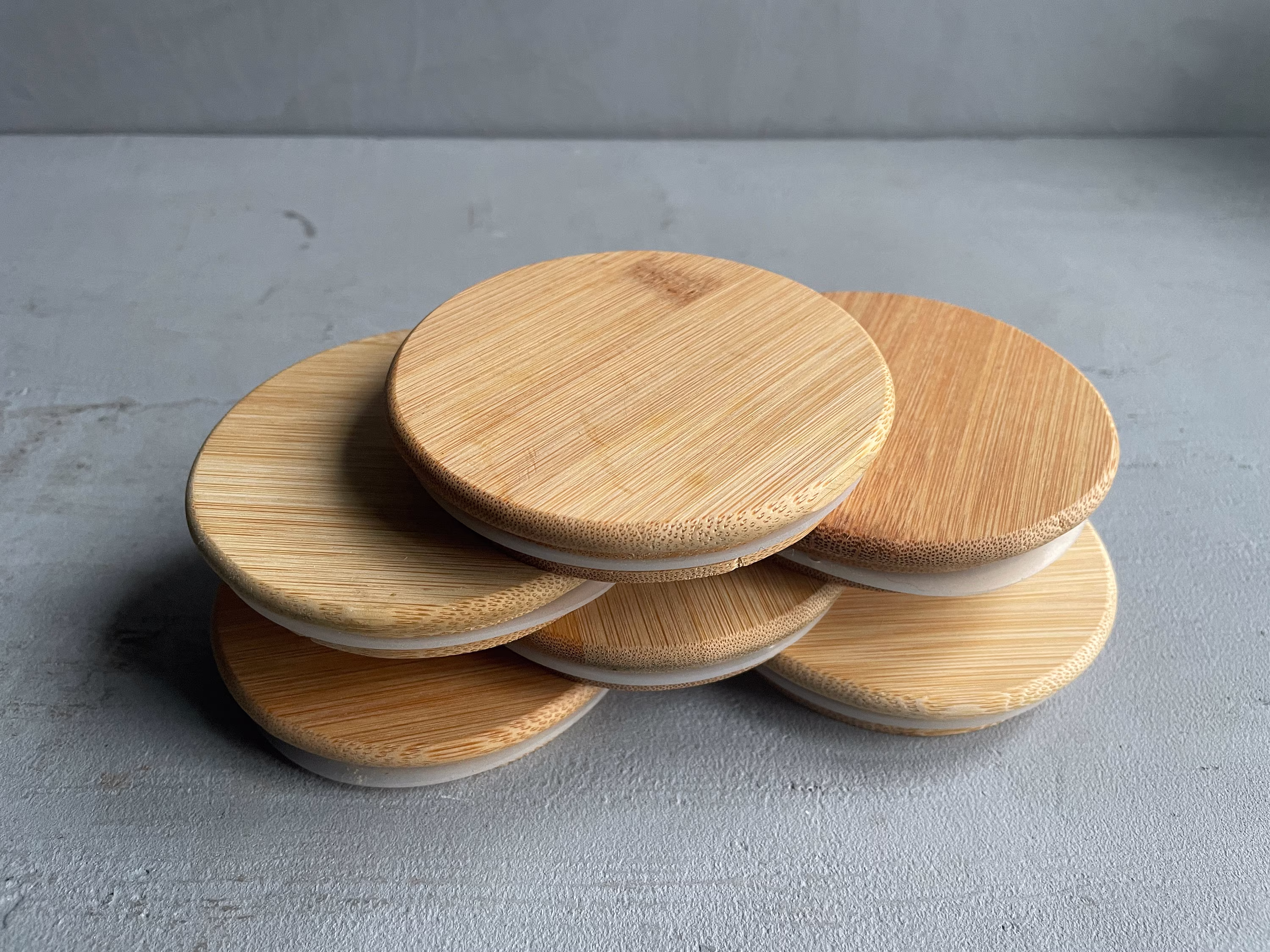 Bamboo Container Lids | Replacement Lids For Jars & Containers Real Wood With Rubber Seal