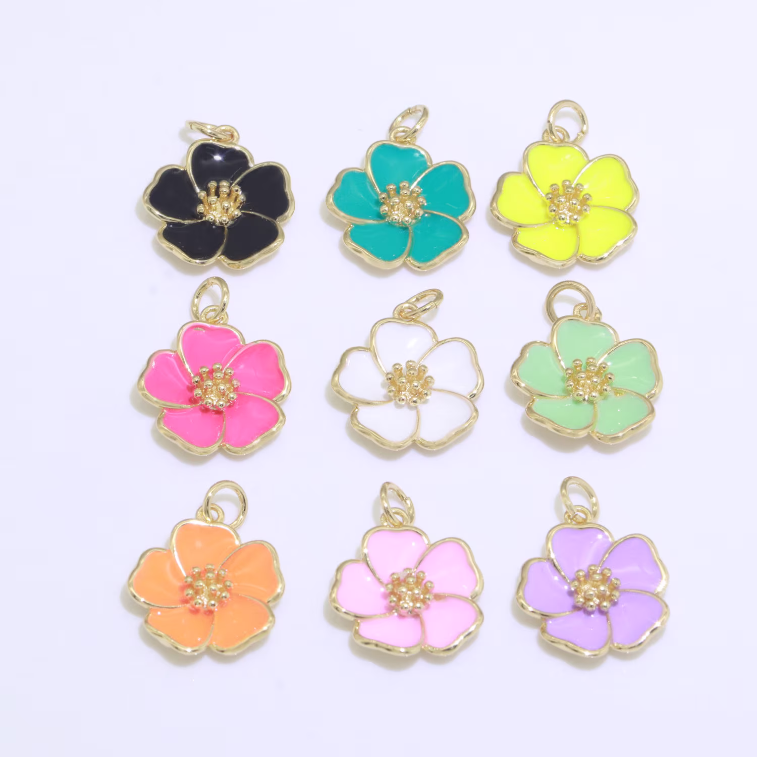Dainty Hibiscus Charm Tropical Flower Gold Filled Enamel Hawaiian Inspired Jewelry Pendant For Necklace Bracelet Earring Makings M-499