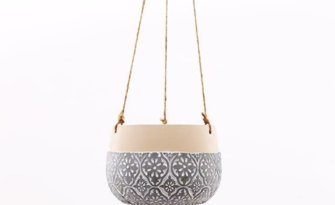 Cement Planter With Natural Twine Hanger - Large