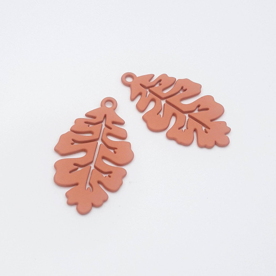 Peach Earring Charms, Leaf Pendants, Powder Coated Metal Charms For Jewellery Making, Making Supplies, 2 Pcs