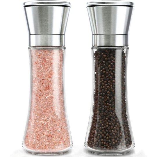 Stainless steel pepper mill salt and pepper mill and glass vibrator (2 pieces) (