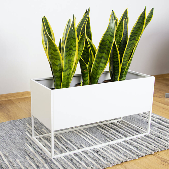 White Long Metal Planter Raised On Stand