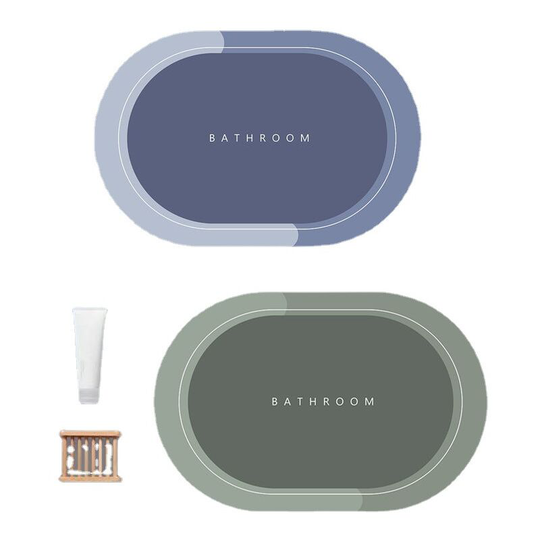 Soft Diatomaceous Mud Floor Mat Diatomite Absorbent Foot Pad Non-Slip Quick-Dry Home Bathroom Mat in Floor Mat (40*60cm*, 2 Pieces, Matcha Oval)