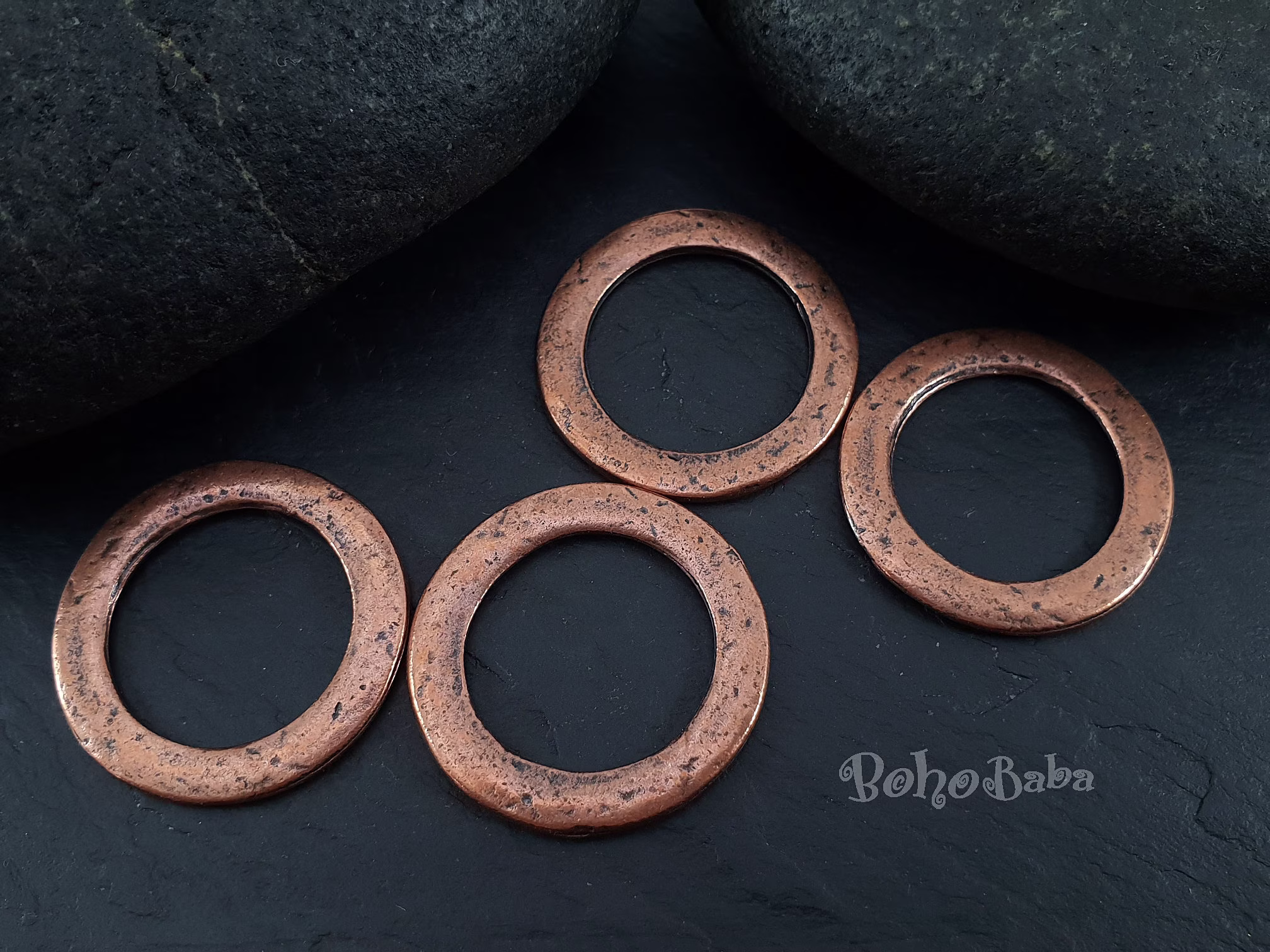 Copper Hoop, Loop Circle Pendant, Organic Hoop Rings, Connector, Large Flat Closed Ring, Ring Charm, 4 Pc