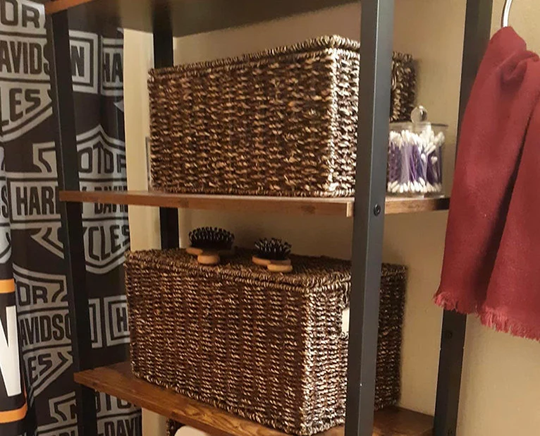 Natural Woven Seagrass Storage Organizer Basket Bin With Removable Lids To Use in Closet, Bedroom, Bathroom, Entryway, - Set Of 3