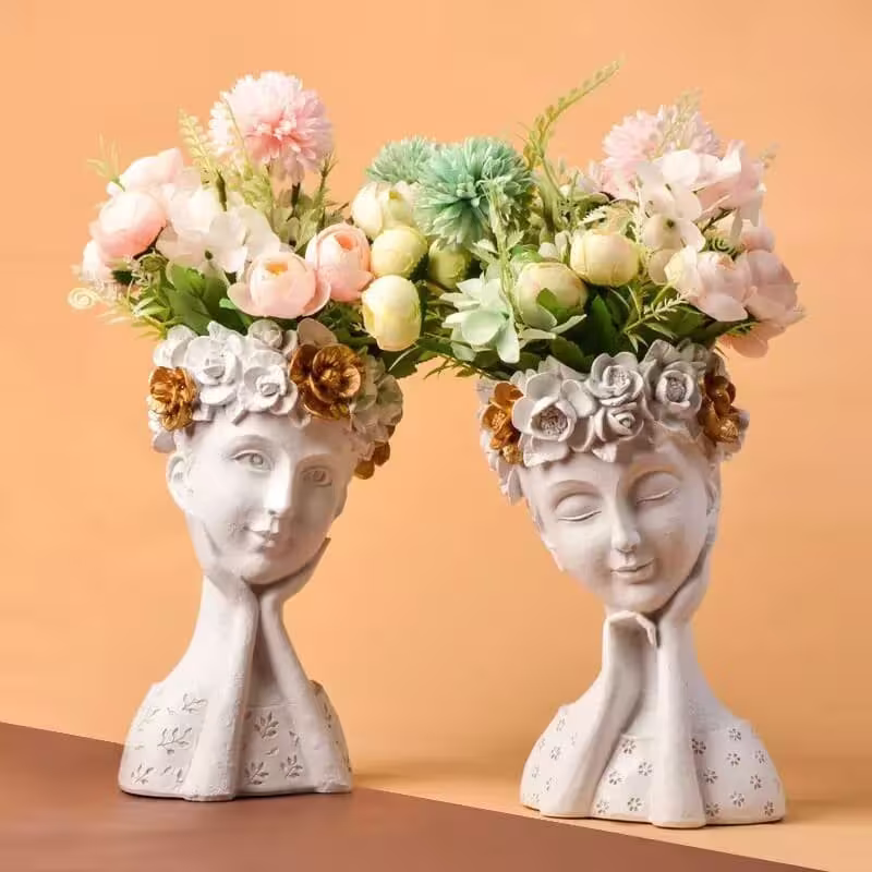 Cute Flower Queen Face Planter | Girl Head Vase For Dried Flowers Birthday Gift Idea