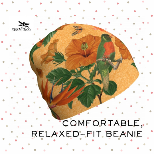 Tangerine Hibiscus Beanie ~ Orange | Unique Lightweight Cap Soft Hat For Chemo Patient