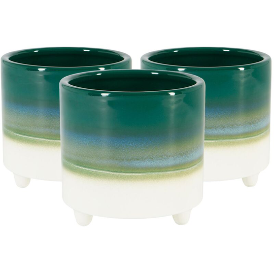 Nicola Spring Reactive Glaze Footed Plant Pots - 10.5cm - Emerald - Pack of 3