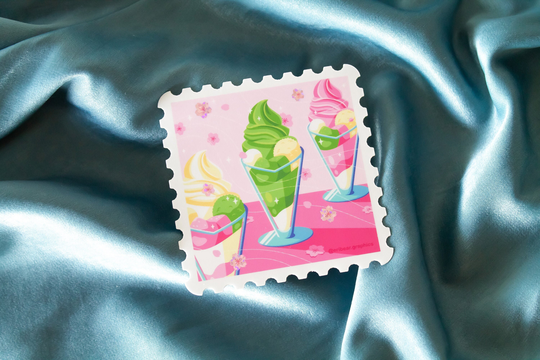 Cute Cherry Blossom Matcha Parfait Glitter Vinyl Sticker | #stopaapihate