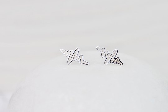 Line Of Life Stud Earrings, Solid Sterling Silver Ag925 Heart Pulse Studs