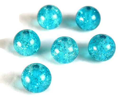 15mm Turquoise Blue Acrylic Beads - Blue Resin Translucent With Gold Powder | 607