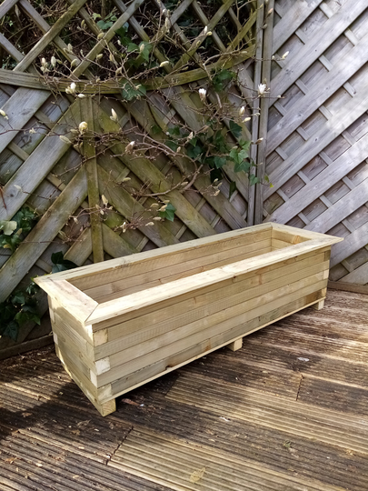 The Saintbury Rustic Large Rectangular Block Tanalised Wood Garden Patio Planter Supplied Assembled