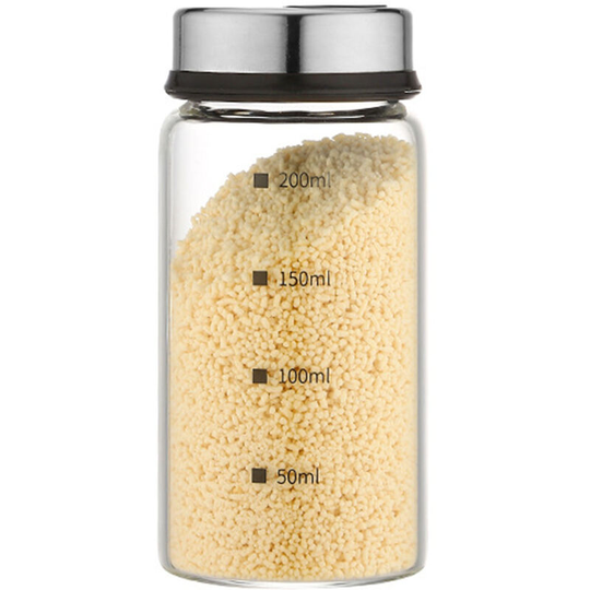 Asupermall - 200mL Glass Seasoning Jar With Scale 4 Outlets Spice jars Kitchen Chili Pepper Powder Sprinkling Jar Barbecue Salt Shaker