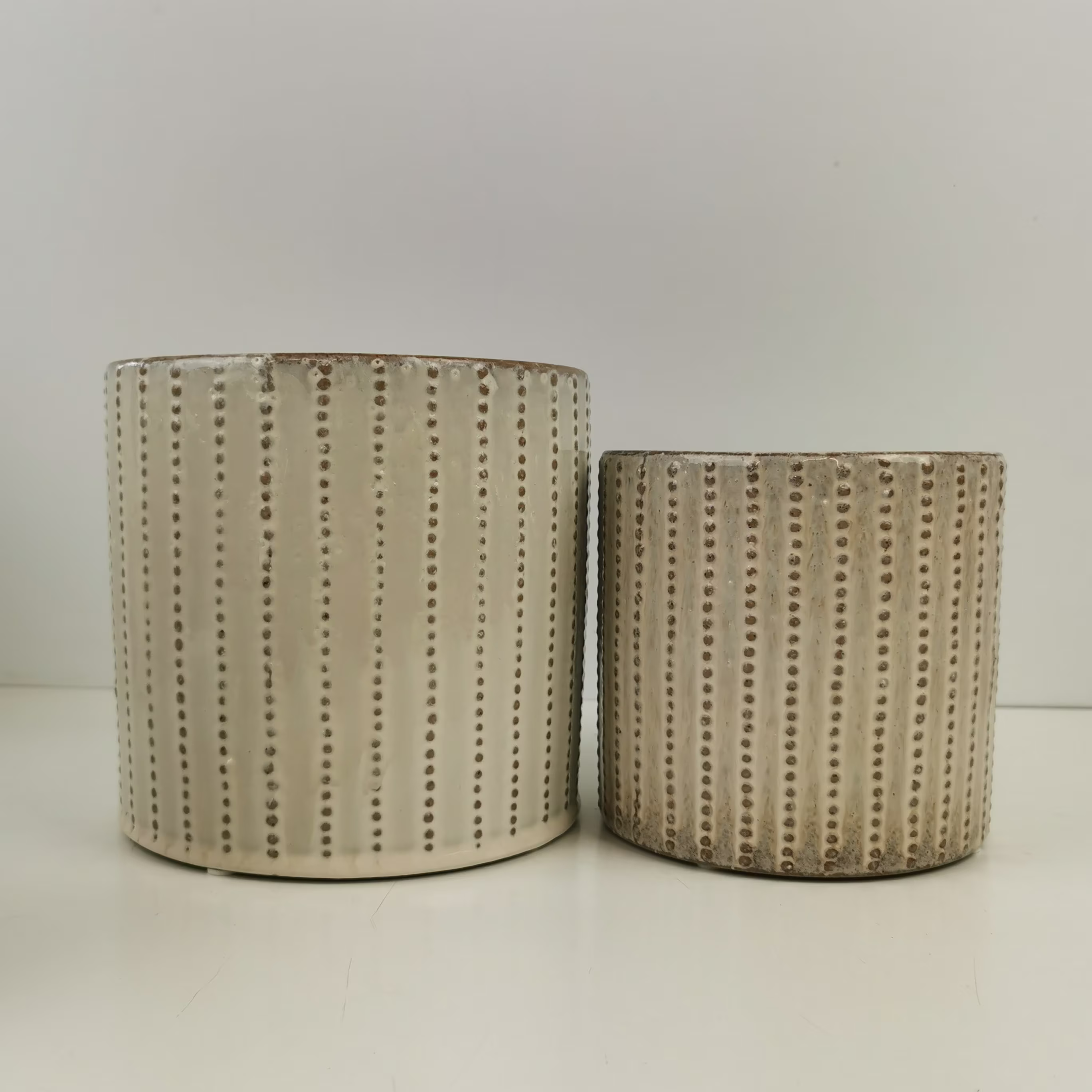 Beige Top Down Beads - Gloss Glazed Ceramic Indoor Planter/Plant Pot 2 Sizes