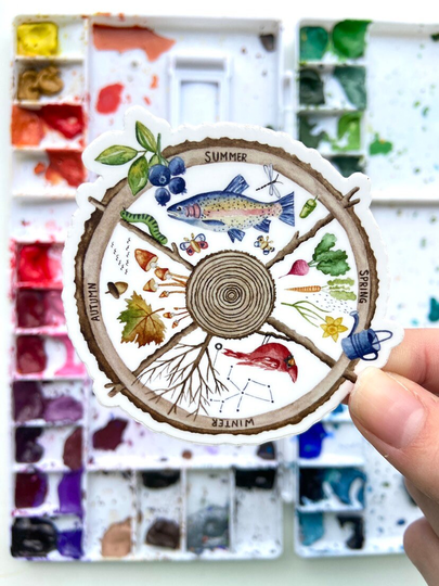Four Seasons Nature Vinyl Sticker Spring Springtime Summer Fall Autumn Winter Four Seasons Sticker Seasonal Art