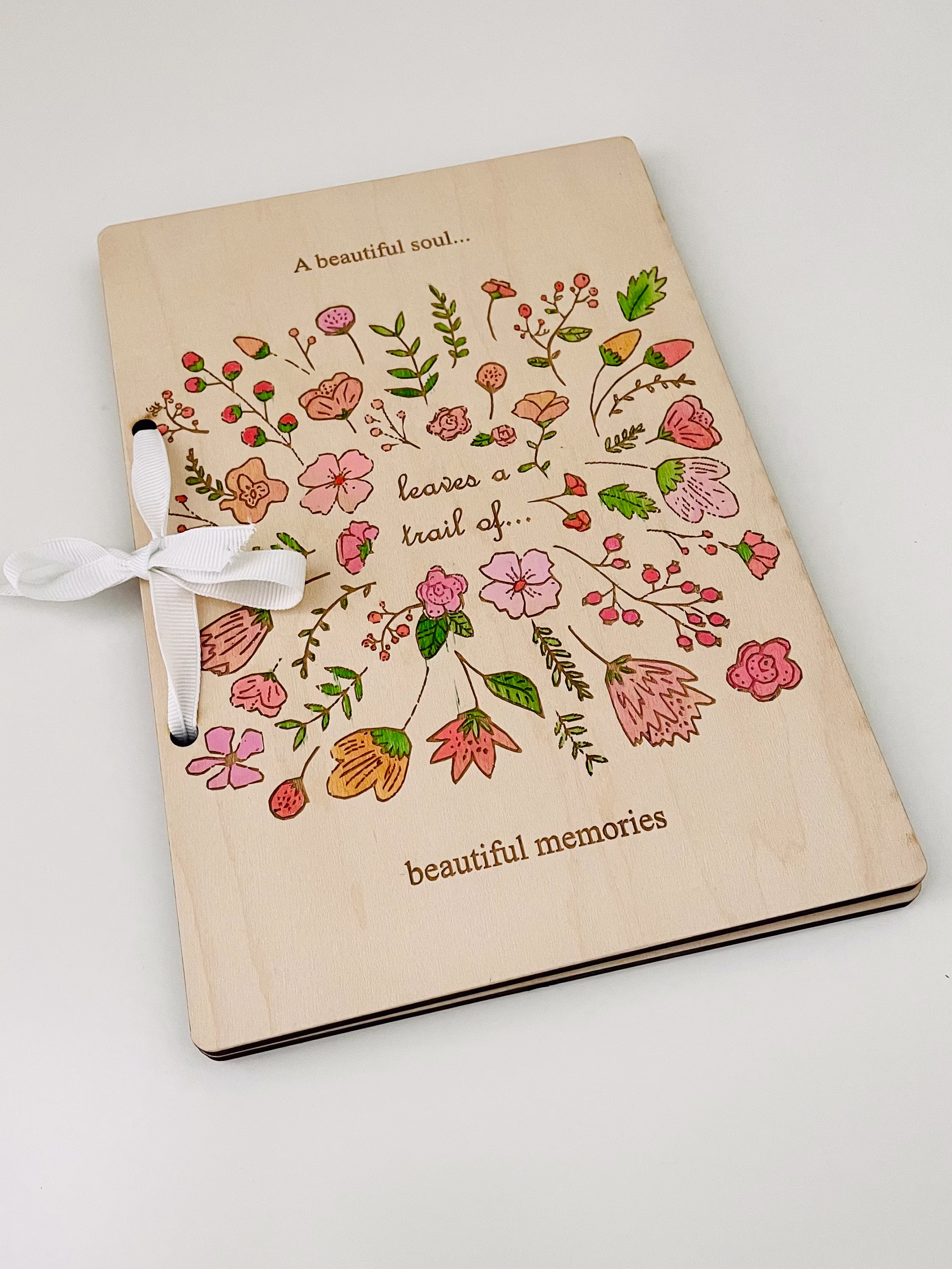Bereavement Wooden Greetings Cards Holder, Floral Design, Memories Organizer