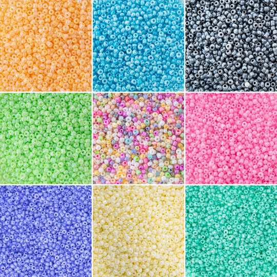 Ceylon Lustre Glass Seed Beads. 9 Bright Pastel Colours. 50G Packs. 11/0-2mm | 3000 Beads Or 8/0-3mm | 1500. Great For Bead Jewellery