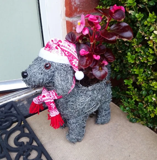 Christmas Planter, Grey Standing Dog Planter, Garden Decor, Dog Planter, Xmas Decor, Pots For Garden, Unique Decor Garden, Front Door