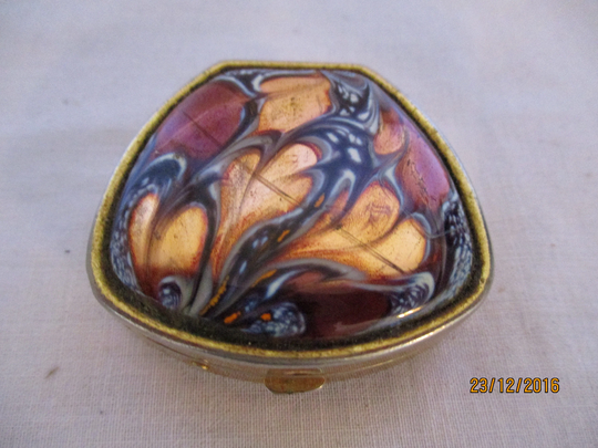 A Stunning Vintage Hand-Made Copper-On-Enamel & Brass Pill Box/ Trinket/Ring/Jewellery Dish, Made in Limoges, France, Signed