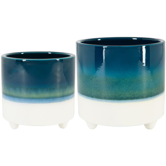 Reactive Glaze Footed Plant Pots - 2 Sizes - Navy - Nicola Spring