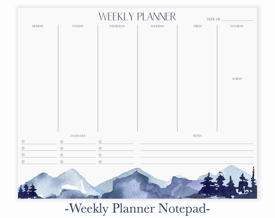 Watercolor Mountain Weekly Planner Notepad | Nature Family Organizer Large To Do List Desk