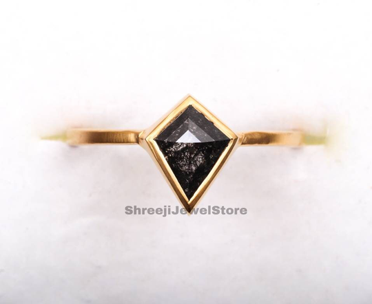 Salt & Pepper Diamond Ring | Minimalist Kite Shape Unique Engagement Galaxy J0073