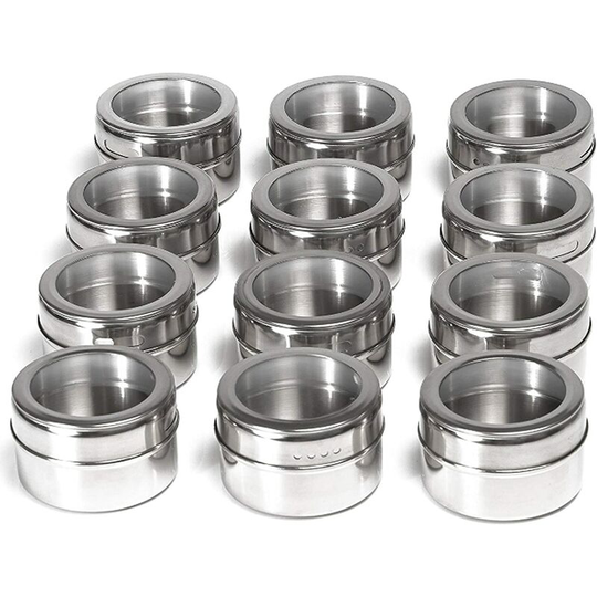 Magnetic Spice Jars, Set of 12 Magnetic Spice Tins, Stainless Steel Seasoning Box, for bbq Kitchen, Barbecue Tools