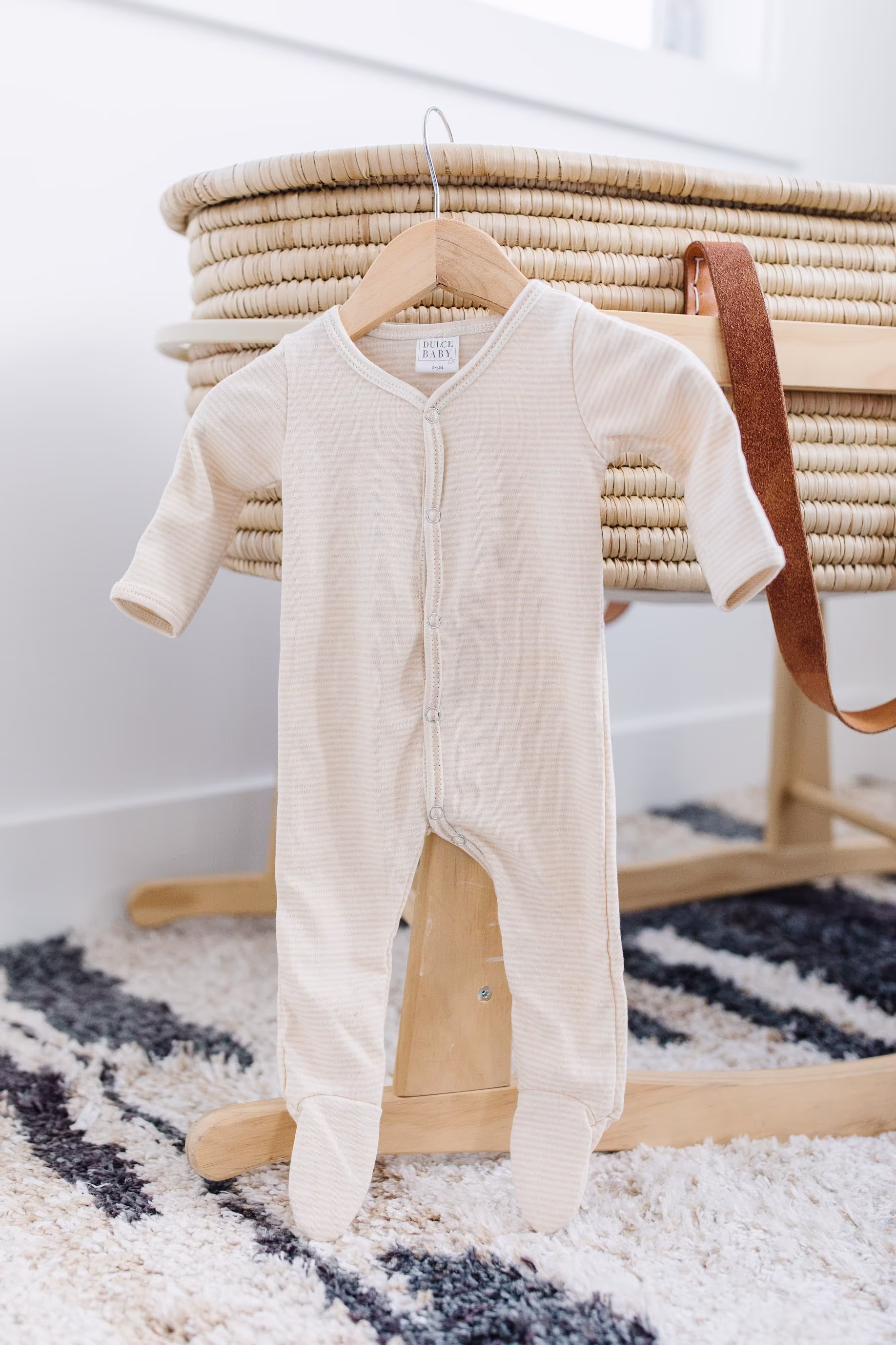 Oatmeal/Cream Stripe Organic Cotton Footed Jammies, 3-6 M, Sleeper, Baby Pj's, Pajamas, Gender Neutral, Boy
