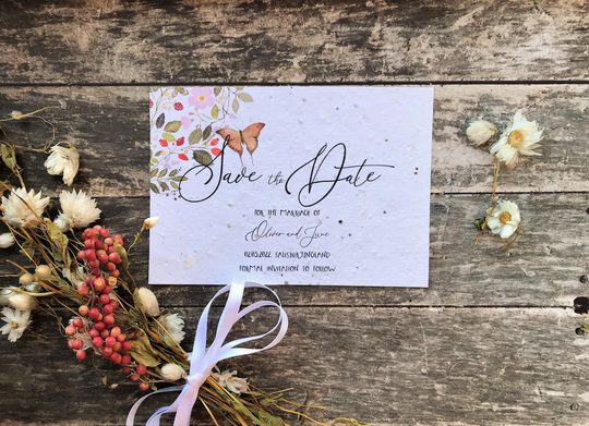 Plantable Seed Paper Save The Date Cards With Envelopes, Eco-Friendly Date Card, Personalised Cards, Wedding Stationery