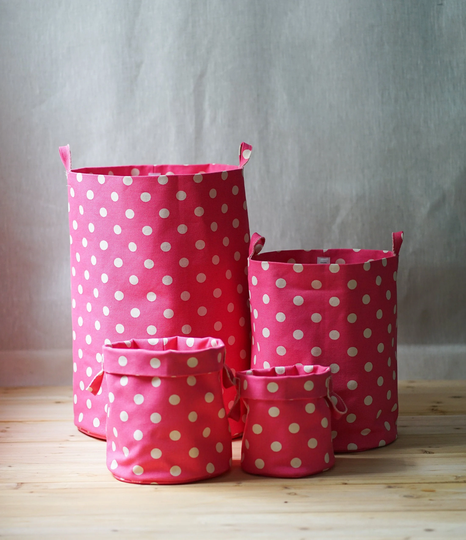 Hot Pink Bold Dot Storage Bins, 12Oz Double Sided Cotton Canvas Bin, Multi Purpose Organization, Fabric Bins For Playroom, Mudroom, Kitchen