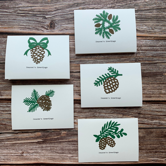 Season's Greetings Cards - Pinecone Typewriter Design Set Of 10 Holiday Christmas