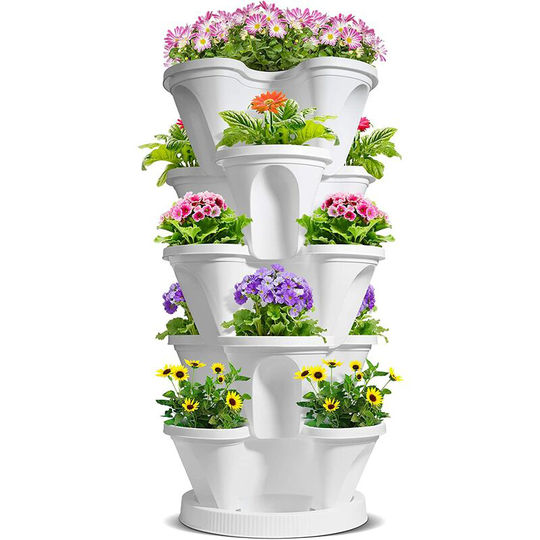 Naxunnn - 5 Tier Vertical Stackable Tower Planters, Large Garden Plant Pots for Outdoor, Plastic Stackable Planter Pots with Drainage Hole and