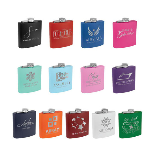 Personalized 6 Oz. Powder Coated Laserable Stainless Steel Flask