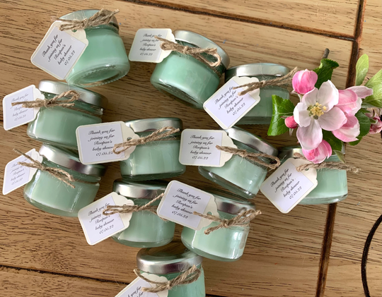 10 Personalised Mini Candles With Tied Labels, Wedding Favours, Baby Shower Hen Party Personalised Candles, Favours