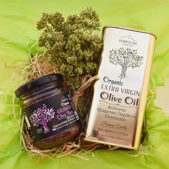 Greek Gift Box Organic // Set Of Extra Virgin Olive Oil & Paste + Oregano Greektreat Box Hamper Basket Gift