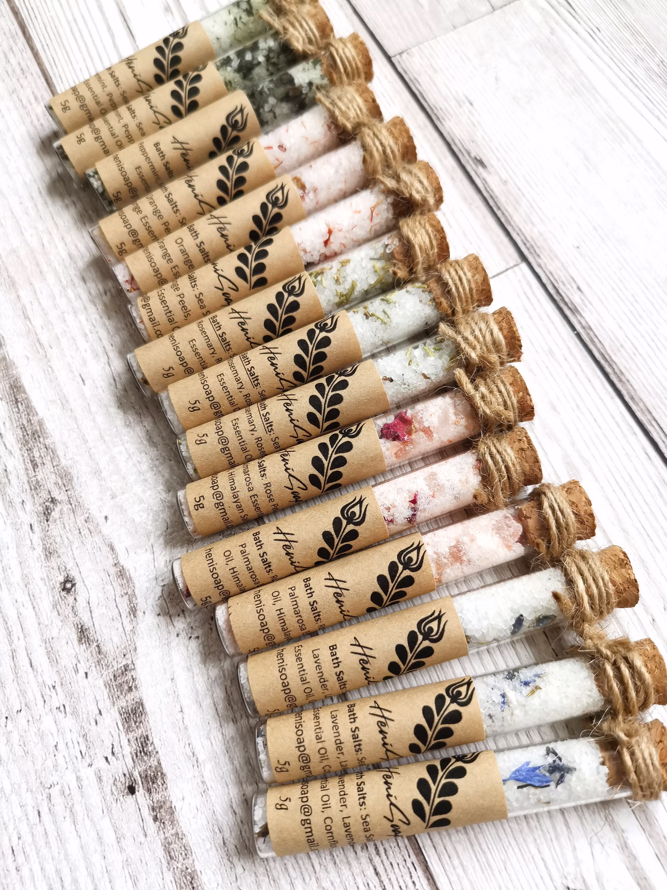 Wedding Favours - Hen Party Favours Vegan Bath Salt Glass Tubes- 5G/ Each- 5 Scents Peppermint/Rose Lavender Rosemary Sweet Orange