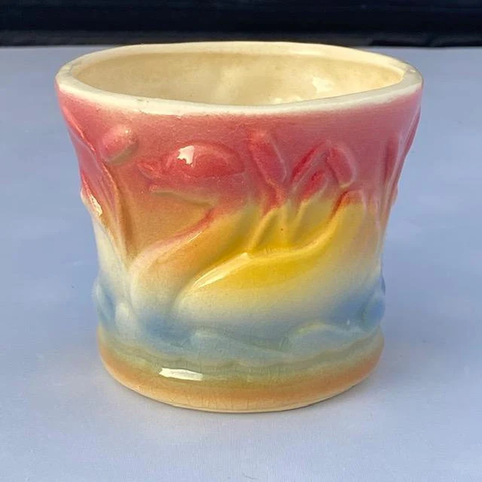 Vintage Mini Multicolor Duck Planter With Cattails Ombre