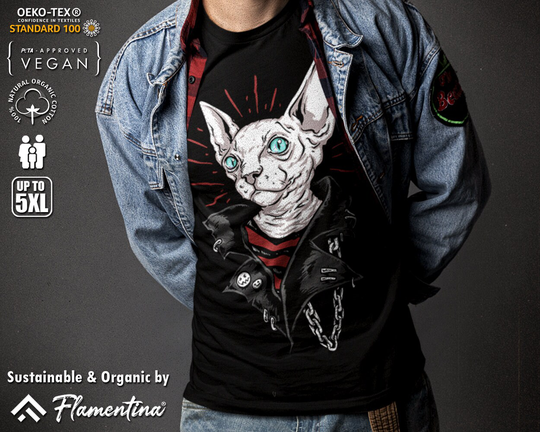 Punk Sphinx Cat Organic Cotton T-Shirt Music Pet Lover Goth Metal Rock Party Egyptian Feline P418 | Mens, Womens & Kids Sizes