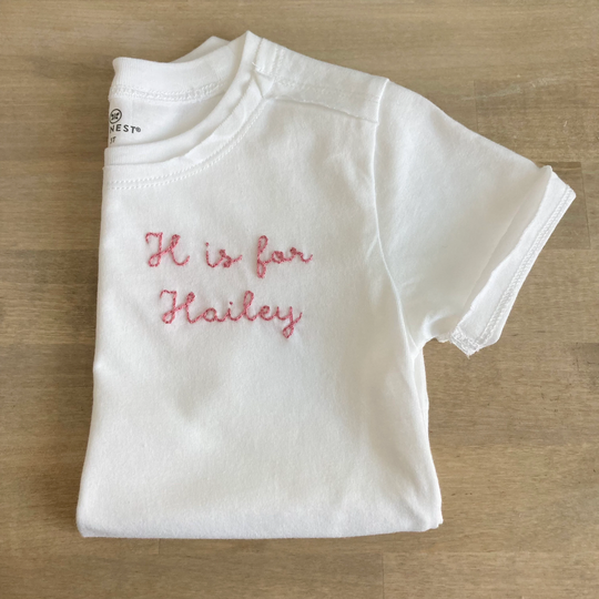 Organic Cotton Custom Letter Is For Name Embroidered Toddler T-Shirt- Personalized - Hand Unisex Tee Neutral Boy Girl Kids