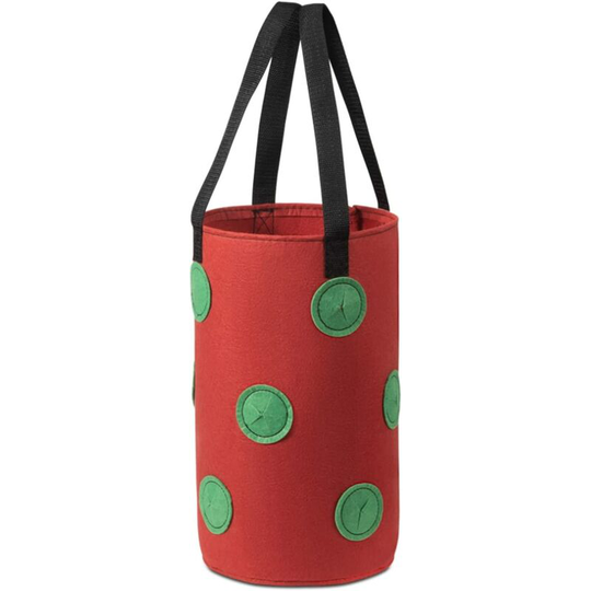 Echoo - Set of 3 hanging strawberry grow bags with 13 holes in non-woven fabric for plants, herbs, flowers , red.